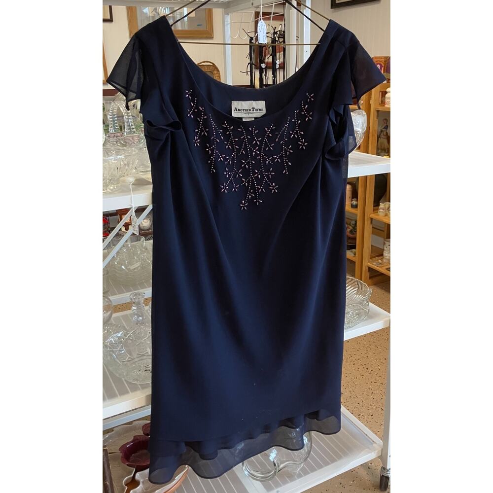 Another Thyme Beaded Short Sleeve Size 22WP Dark Blue Dress NOC2583